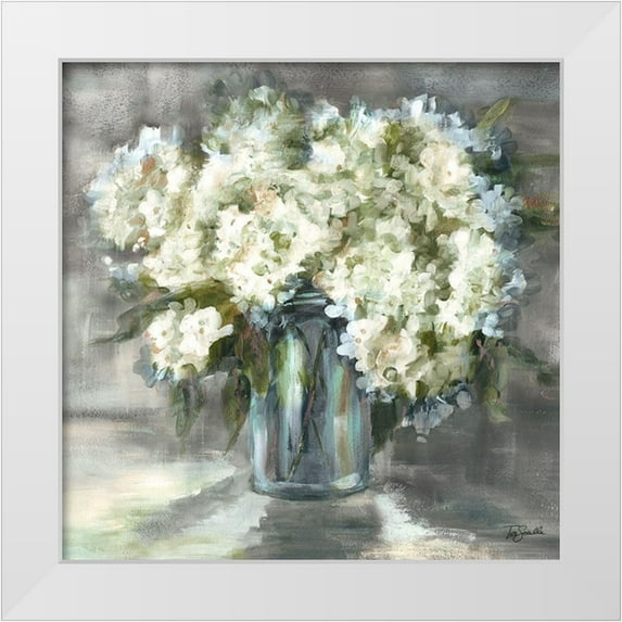 Tre Sorelle Studios 15x15 White Modern Wood Framed Museum Art Print Titled - White and Taupe Hydrangeas Sill Life