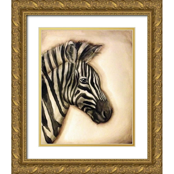 Tre Sorelle Studios 15x18 Gold Ornate Wood Framed with Double Matting Museum Art Print Titled - Zebra Portrait
