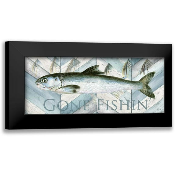Tre Sorelle Studios 18x10 Black Modern Framed Museum Art Print Titled - Fishing Sign II