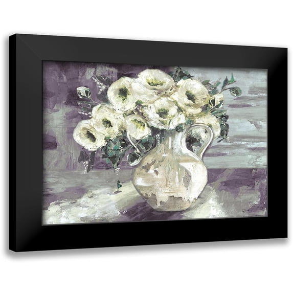 Tre Sorelle Studios 18x13 Black Modern Framed Museum Art Print Titled - White Flowers in Pottery Pitcher