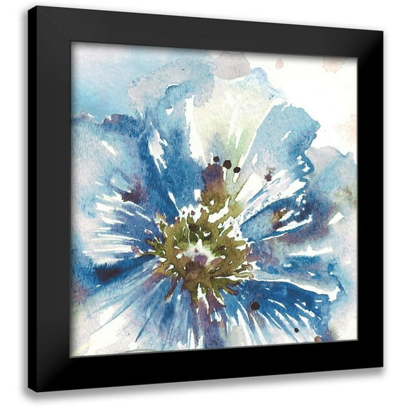 Tre Sorelle Studios 20x20 Black Modern Framed Museum Art Print Titled - Blue Watercolor Poppy Close Up I