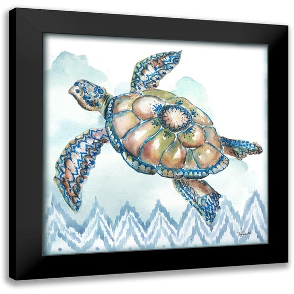 Tre Sorelle Studios 20x20 Black Modern Framed Museum Art Print Titled - Boho Shells I-Sea Turtle
