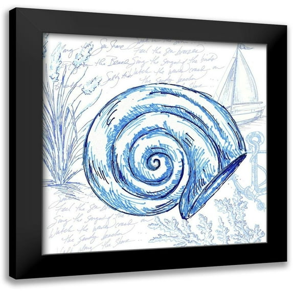 Tre Sorelle Studios 20x20 Black Modern Framed Museum Art Print Titled - Coastal Sketchbook-Nautilus