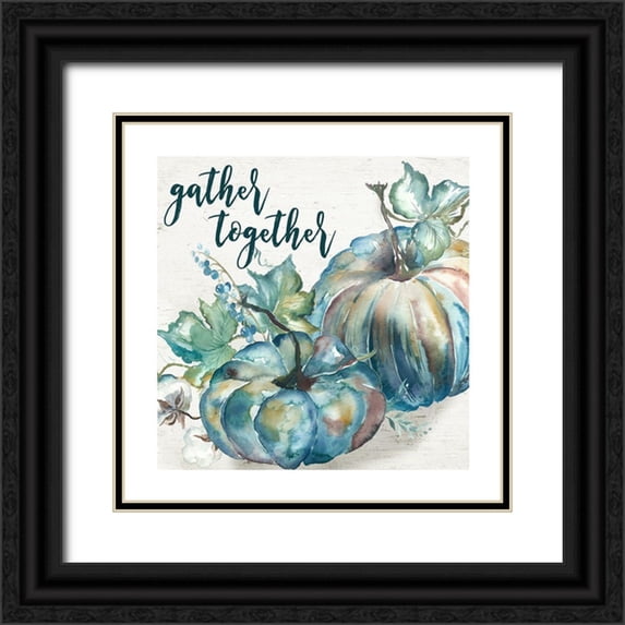 Tre Sorelle Studios 20x20 Black Ornate Wood Framed with Double Matting Museum Art Print Titled - Blue Watercolor Harvest Square Gather Together