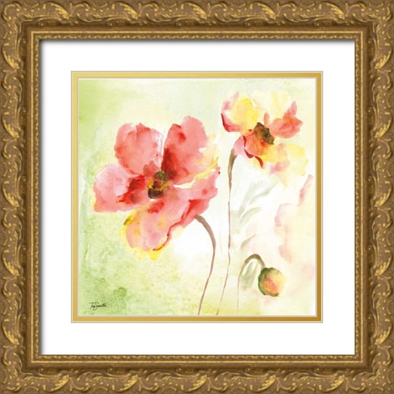 Tre Sorelle Studios 20x20 Gold Ornate Wood Framed with Double Matting Museum Art Print Titled - Pale Pink Poppies II