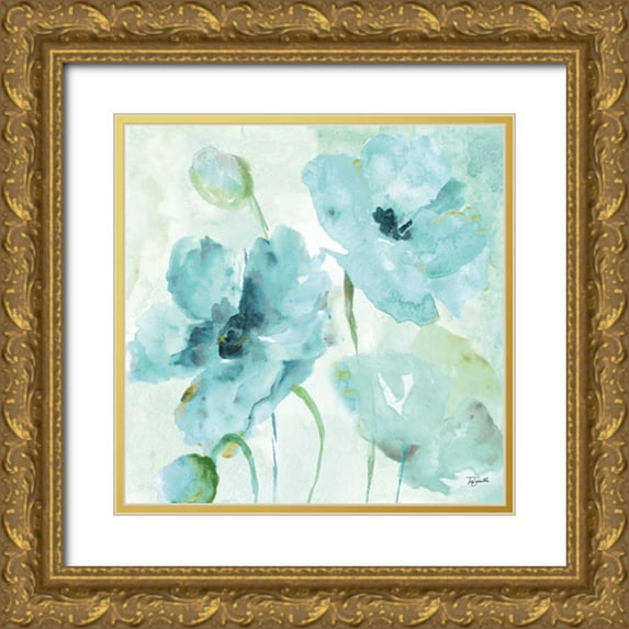 Tre Sorelle Studios 20x20 Gold Ornate Wood Framed with Double Matting Museum Art Print Titled - Watercolor Garden Blue II