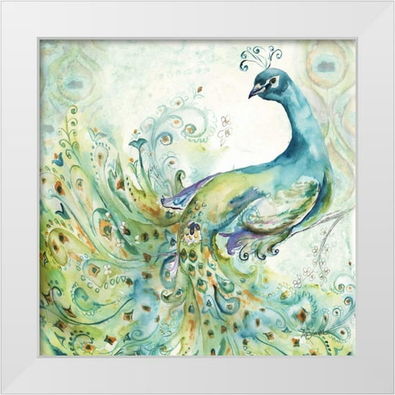 Tre Sorelle Studios 20x20 White Modern Wood Framed Museum Art Print Titled - Bohemian Peacocks I