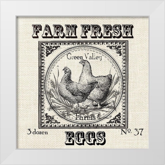 Tre Sorelle Studios 20x20 White Modern Wood Framed Museum Art Print Titled - Farmhouse Grain Sack Label Chickens
