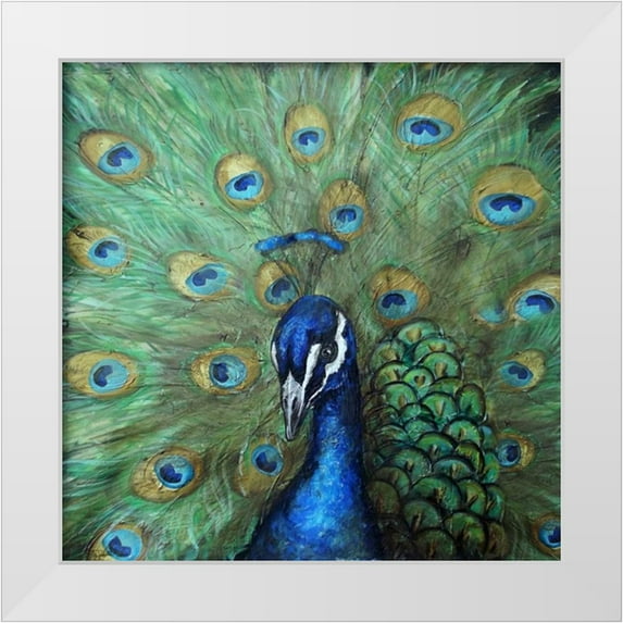 Tre Sorelle Studios 20x20 White Modern Wood Framed Museum Art Print Titled - Painted Peacock