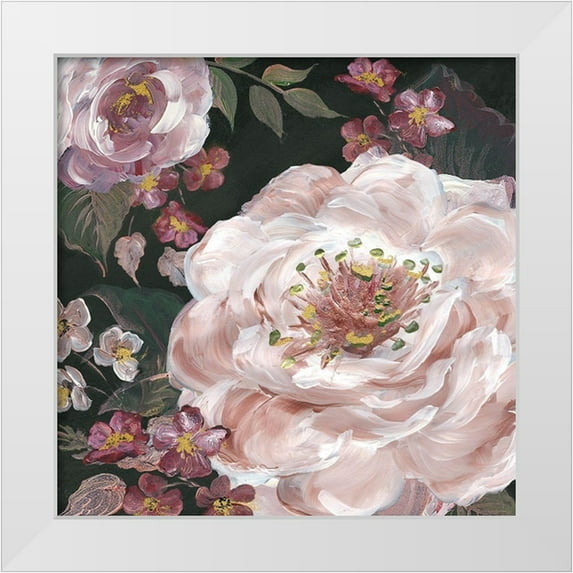Tre Sorelle Studios 20x20 White Modern Wood Framed Museum Art Print Titled - Romantic Moody Florals on Black III