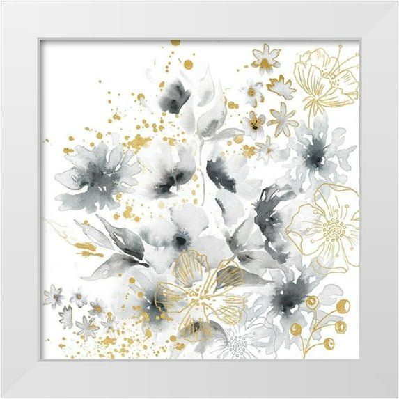 Tre Sorelle Studios 20x20 White Modern Wood Framed Museum Art Print Titled - Watercolor Gray and Gold Floral