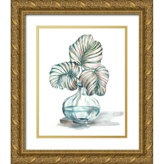 Tre Sorelle Studios 20x24 Gold Ornate Wood Framed with Double Matting Museum Art Print Titled - Island Tropics Frond in Bottle IV