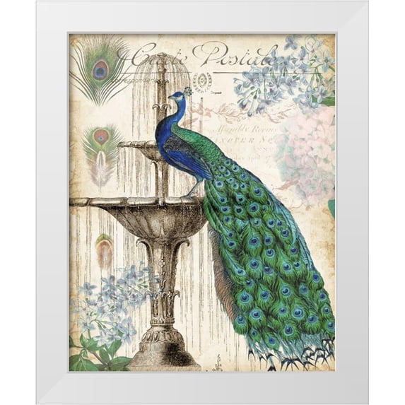 Tre Sorelle Studios 20x24 White Modern Wood Framed Museum Art Print Titled - Vintage Peacocks II