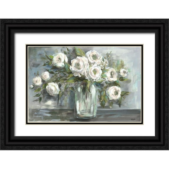 Tre Sorelle Studios 24x17 Black Ornate Wood Framed with Double Matting Museum Art Print Titled - Soft Blooms Still Life