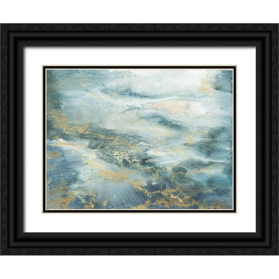 Tre Sorelle Studios 24x19 Black Ornate Wood Framed with Double Matting Museum Art Print Titled - Blue Watercolor Abstract