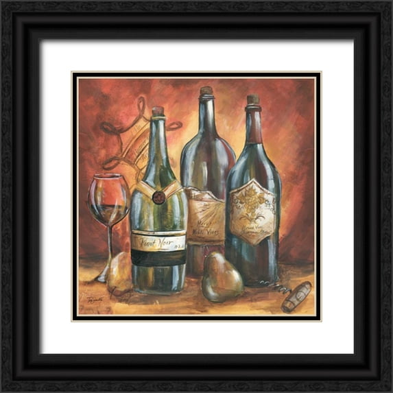 Tre Sorelle Studios 26x26 Black Ornate Wood Framed with Double Matting Museum Art Print Titled - Red and Gold Wine I