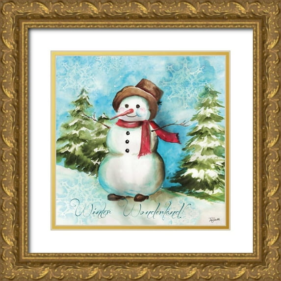 Tre Sorelle Studios 26x26 Gold Ornate Wood Framed with Double Matting Museum Art Print Titled - Watercolor Snowmen II