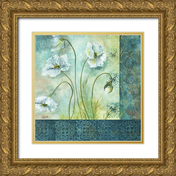 Tre Sorelle Studios 26x26 Gold Ornate Wood Framed with Double Matting Museum Art Print Titled - White Poppy Garden II