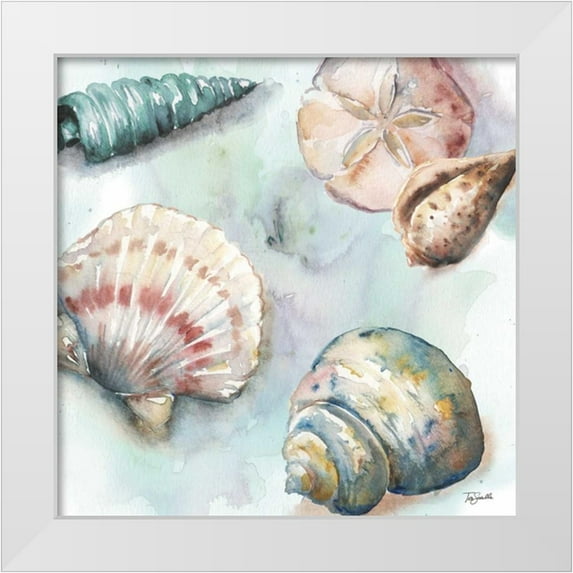 Tre Sorelle Studios 26x26 White Modern Wood Framed Museum Art Print Titled - Watercolor Shell Toss I