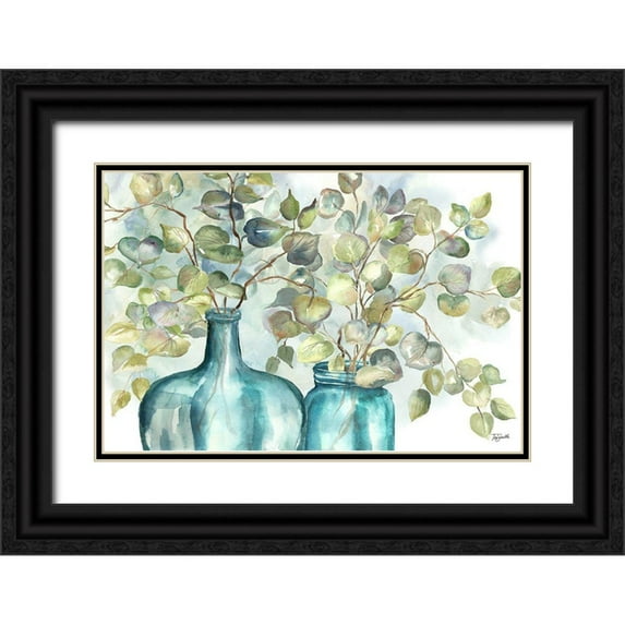 Tre Sorelle Studios 32x23 Black Ornate Wood Framed with Double Matting Museum Art Print Titled - Eucalyptus in Mason Jar I