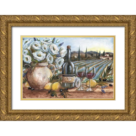 Tre Sorelle Studios 32x23 Gold Ornate Wood Framed with Double Matting Museum Art Print Titled - Provence Wine Landscape