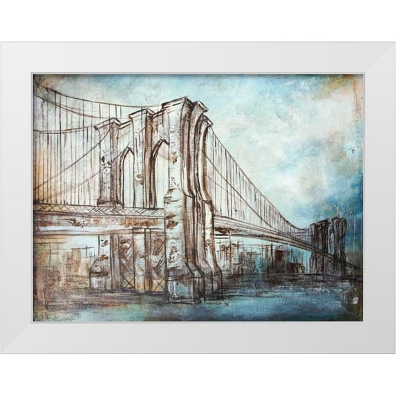 Tre Sorelle Studios 32x25 White Modern Wood Framed Museum Art Print Titled - Brooklyn Bridge