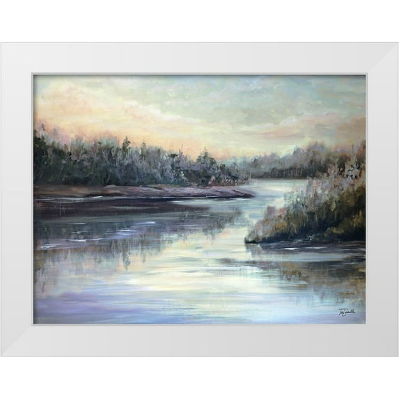 Tre Sorelle Studios 32x25 White Modern Wood Framed Museum Art Print Titled - Silver Waters landscape