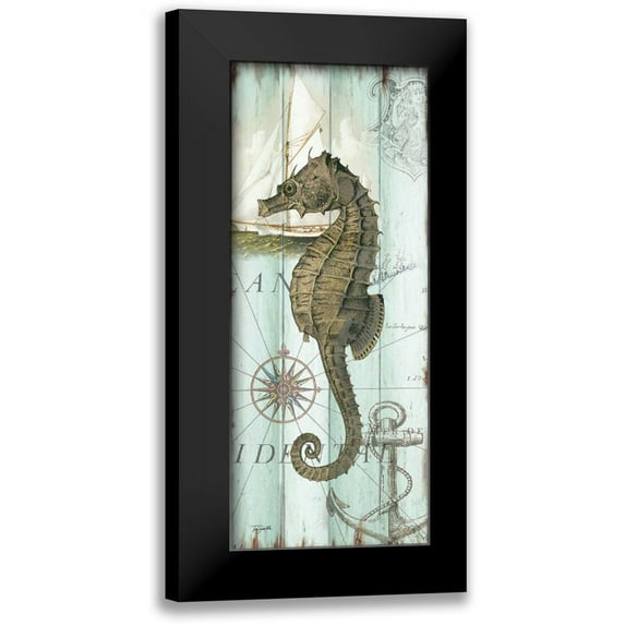 Tre Sorelle Studios 8x14 Black Modern Framed Museum Art Print Titled - Antique La Mer Sea Creature Panel II