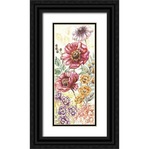 Tre Sorelle Studios 8x14 Black Ornate Wood Framed with Double Matting Museum Art Print Titled - Wildflower Medley panel cream II