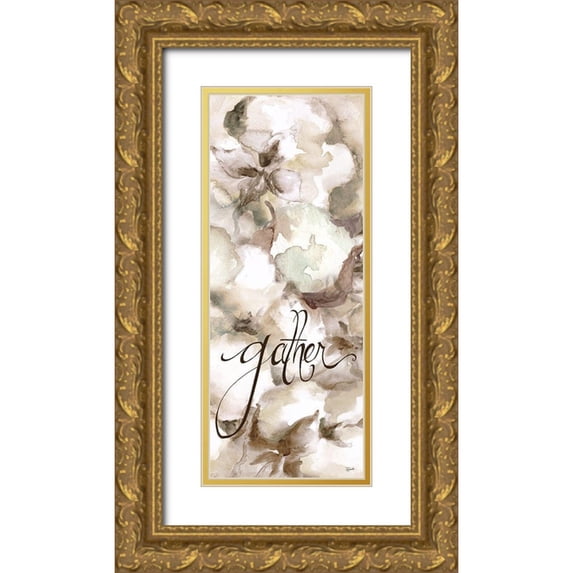 Tre Sorelle Studios 8x14 Gold Ornate Wood Framed with Double Matting Museum Art Print Titled - Cotton Boll Panel Grey Sentiment II (Gather)