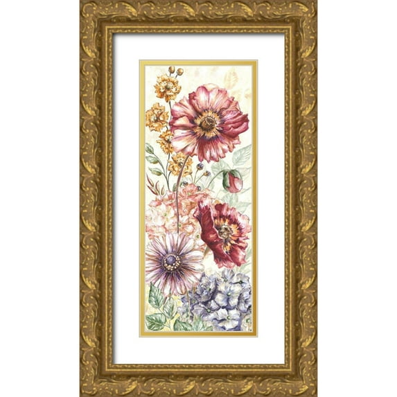 Tre Sorelle Studios 8x14 Gold Ornate Wood Framed with Double Matting Museum Art Print Titled - Wildflower Medley panel cream I