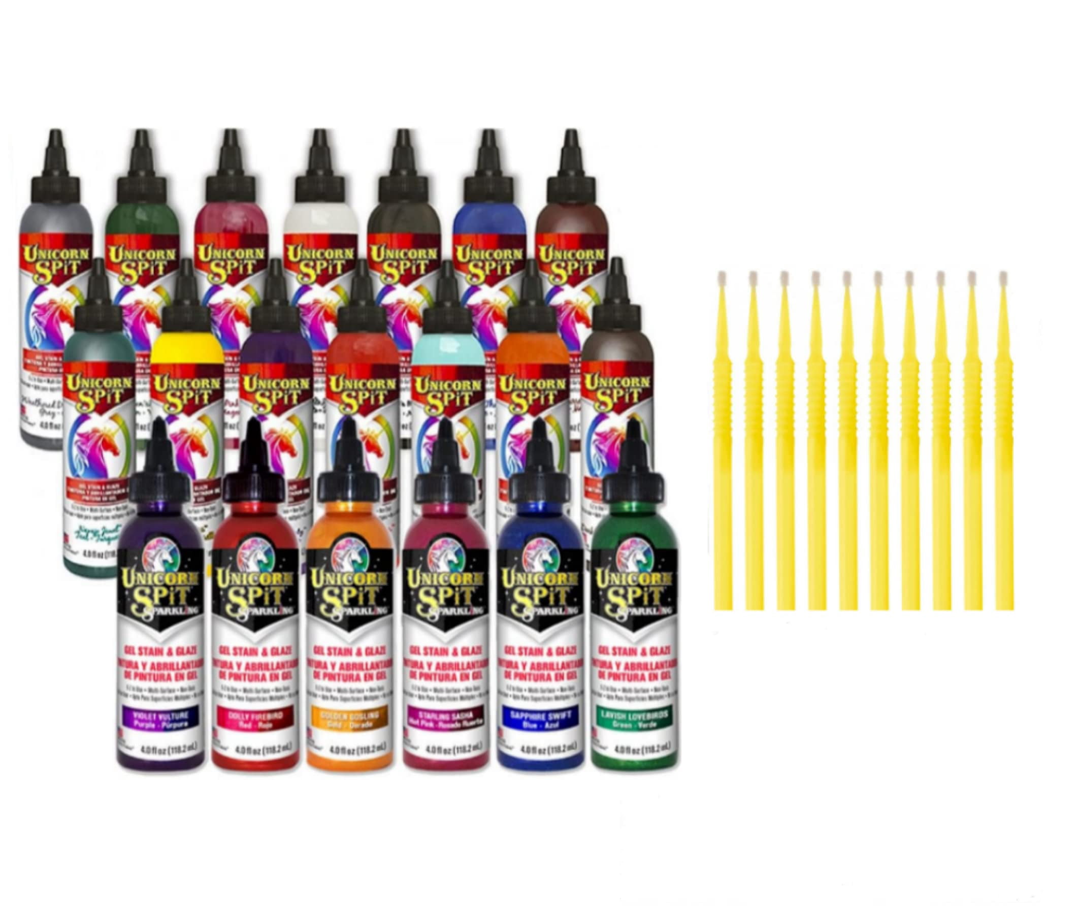 TreBBies Unicorn SPiT Gel Stain & Glaze in One - 20 Complete Original & Sparkle Paint Collection with 10 Fine Detail Sticks (4oz, 20 Complete Original & Sparkle Paint Collection)