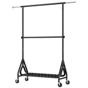 TreGazze Double Rods Heavy Duty Clothes Rack on Wheels, Portable Rolling Clothing Rack with Shelves for Hanging Clothes, up to 560 lbs, Black