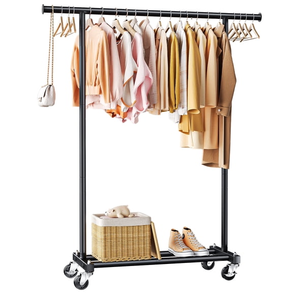 TreGazze Rolling Clothes Rack with Wheels, Garment Clothing Rack for Hanging Clothes and Shoes, Black