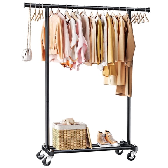 TreGazze Rolling Clothes Rack with Wheels, Portable Garment Clothing Rack for Hanging Clothes and Shoes, Black
