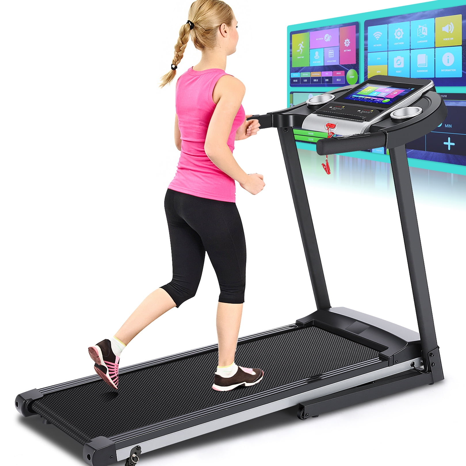 Treadmill with 10\" HD Touchscreen Wifi Connection,3.25 HP Folding
