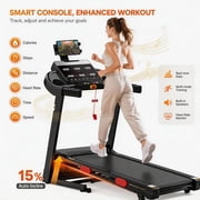 Treadmill with 15% Incline,Portable Treadmills for Home Small, Incline Treadmill with Handle Bar, Walking Pad Foldable exercise treadmill with 3.8HP Quiet Brushless, LED Dispay, 300LBS Capacity