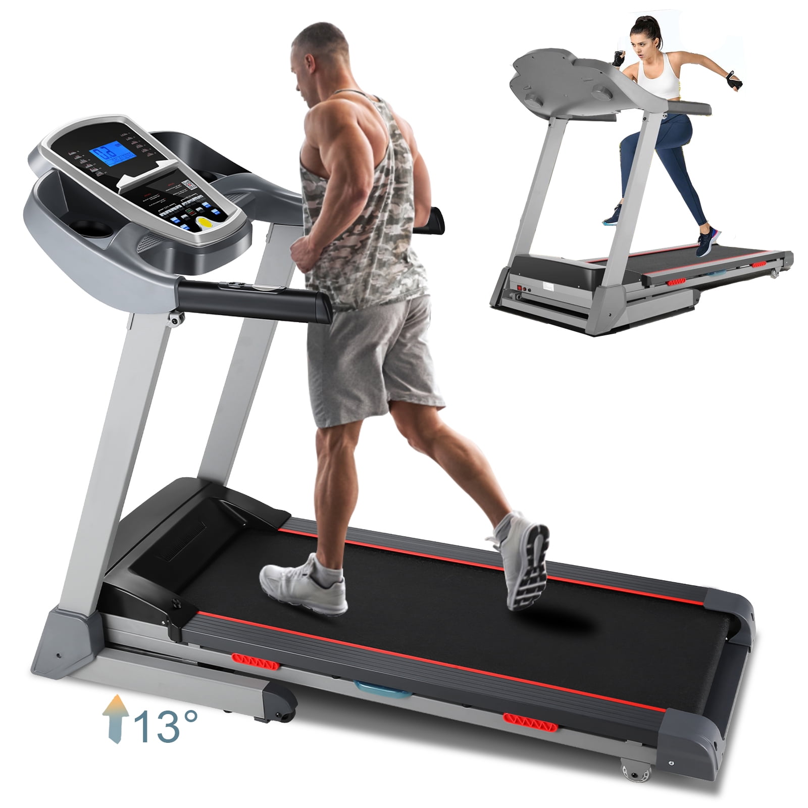 Treadmill with 15 Level Auto Incline 300LBS Electric Treadmill for Home Gym Cardio Training 3.25HP Running Machine Home Exercise Smart APP Audio Speakers LED Walmart