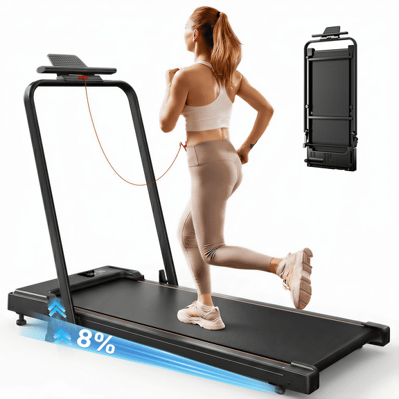 Treadmill 2 in 1 for Home/Office with Incline,Patbrela 300 Lbs Walking Pad Treadmill with HandleBar,Under Desk Treadmill ,LED Display & Remote Control