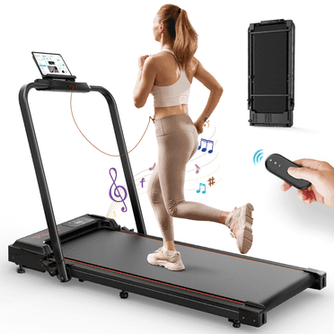 Treadmill 2 in 1 for Home/Office, Patbrela 300 Lbs Walking Pad Treadmill with HandleBar,Under Desk Treadmill with Mat, Touch Control,LED Display & Remote Control
