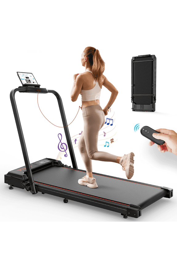 Treadmill 2 in 1 for Home/Office, Patbrela 300 Lbs Walking Pad Treadmill with HandleBar,Under Desk Treadmill with Mat, Touch Control,LED Display & Remote Control