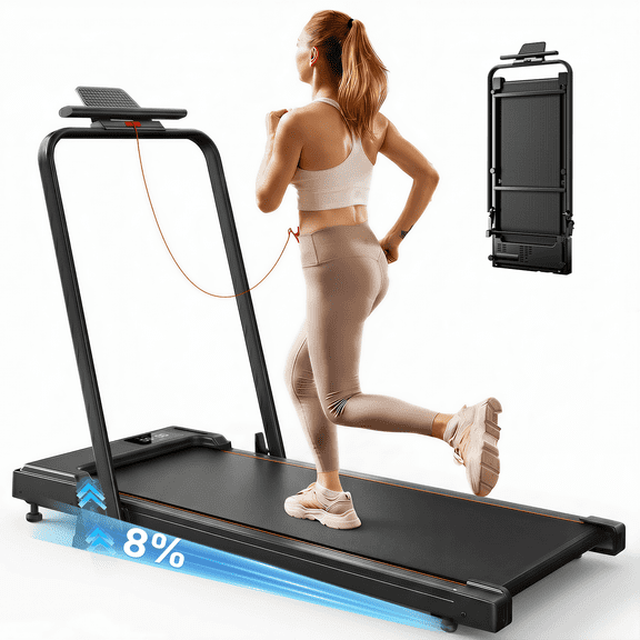 Treadmill 2 in 1 for Home/Office,Patbrela 300 Lbs Walking Pad Treadmill with HandleBar,Under Desk Treadmill ,LED Display & Remote Control