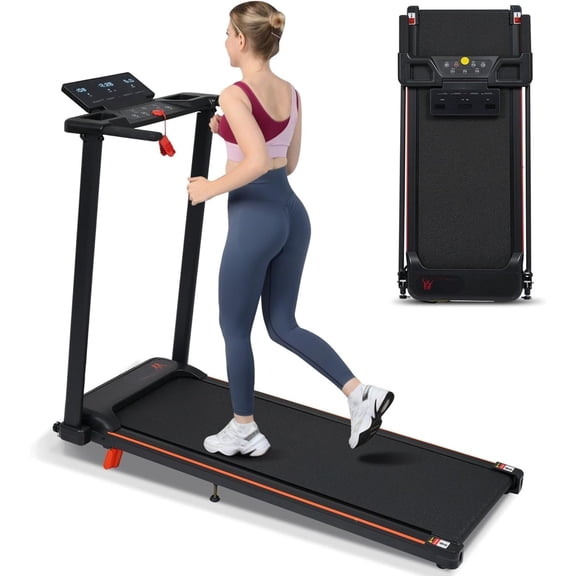 Treadmill with 8% Incline & 3.0HP Motor, Foldable Portable Treadmill for Home, 265 LBS Capacity, 1-8 MPH Walking Running Treadmill with Handle, Double Shock Absorption, Black