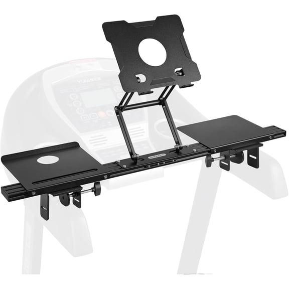 Treadmill Desk Attachment, Universal Treadmill Laptop Holder Adjustble Height Width, Aluminum Laptop Stand for Treadmill with Tray Black