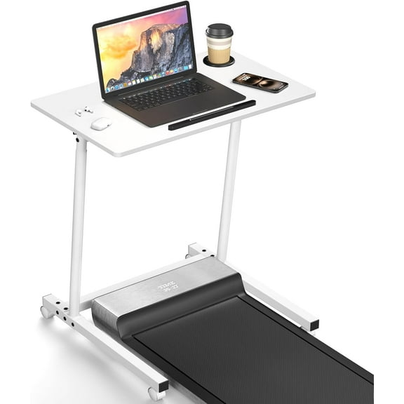 Treadmill Desk, Mobile Small Standing Desk with Wheels for Walking Pad, Portable Table for Laptop, Rolling Table Adjustable Height, Bedside Table，White
