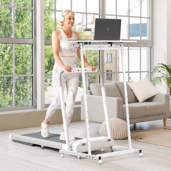 Treadmill Desk, Mobile Small Standing Desk with Wheels for Walking Pad, Portable Table for Laptop, Rolling Table Adjustable Height, Bedside Table