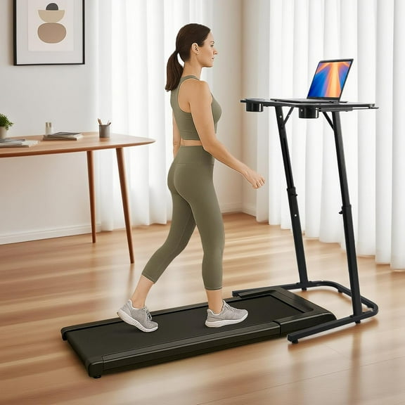 Treadmill Desk, Small Standing Desk for Walking Pad, 30-47 Inch Adjustable Height Walking Pad Stand for Treadmill, Portable Standing Table for Bike and Home Office Work - Black