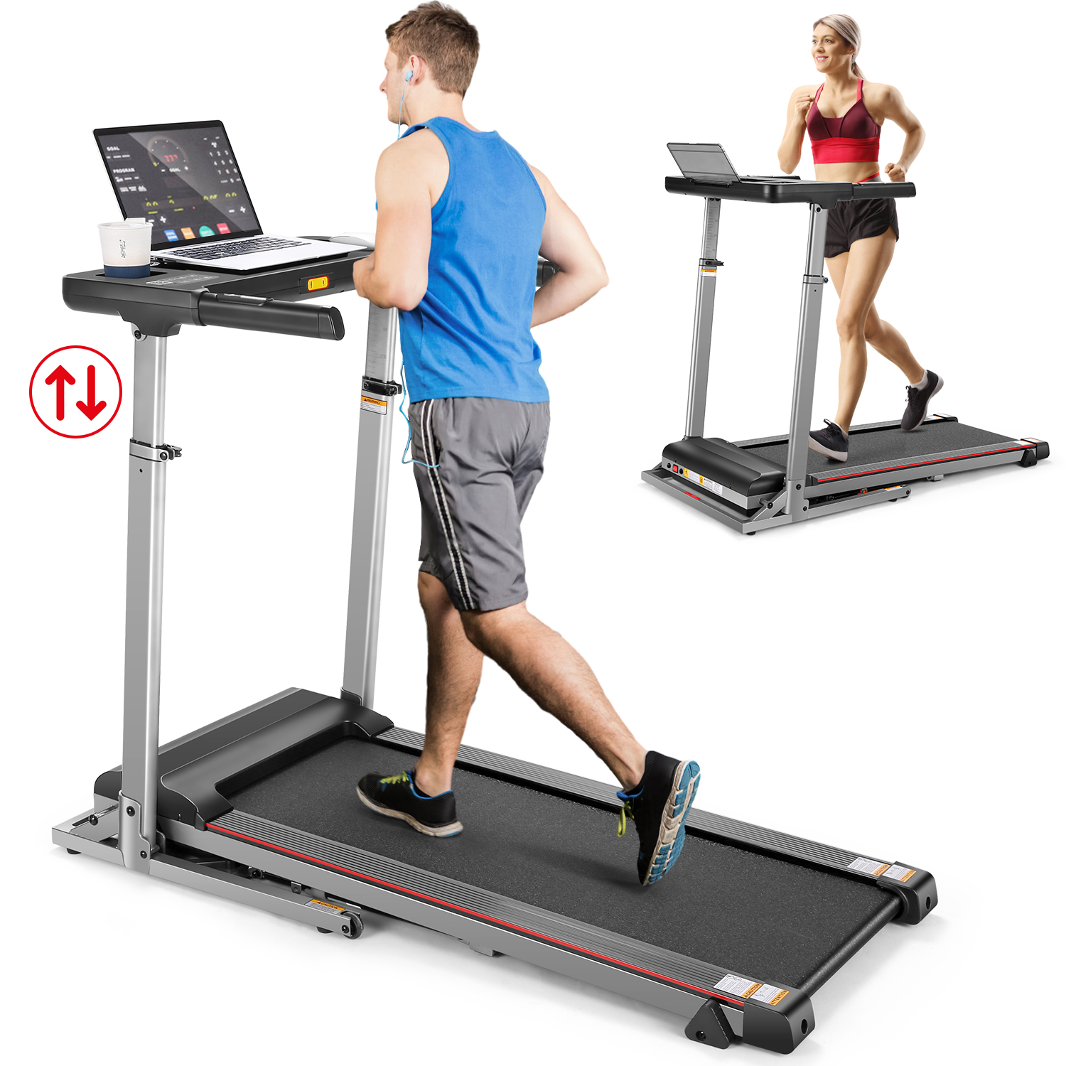 Treadmill with Desk Workstation & Adjustable Height, 300 LBS Weight