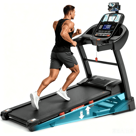 Treadmill for Home - 20% Auto Incline, 12 MPH, 300-400 Lbs Capacity, 50"x18" Running Surface. LED Display Shows Speed, Incline, Time, Distance and Calories.