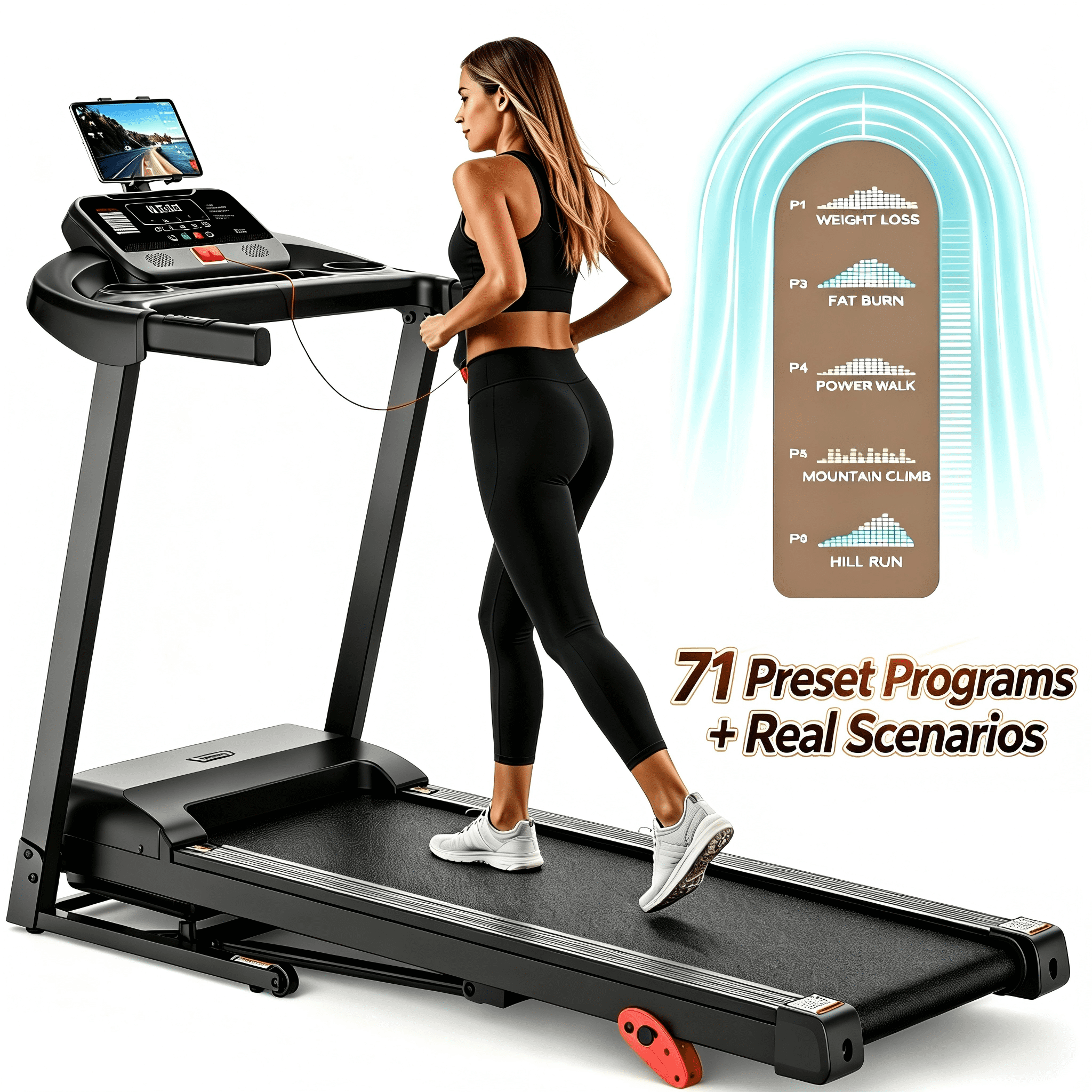 Treadmill for Home with 3-Level 9% Incline, Foldable Treadmill for Home Small Office, Compact Portable Running Treadmill with Handle,Digital LCD Display, APP Control, 300 lbs Capacity